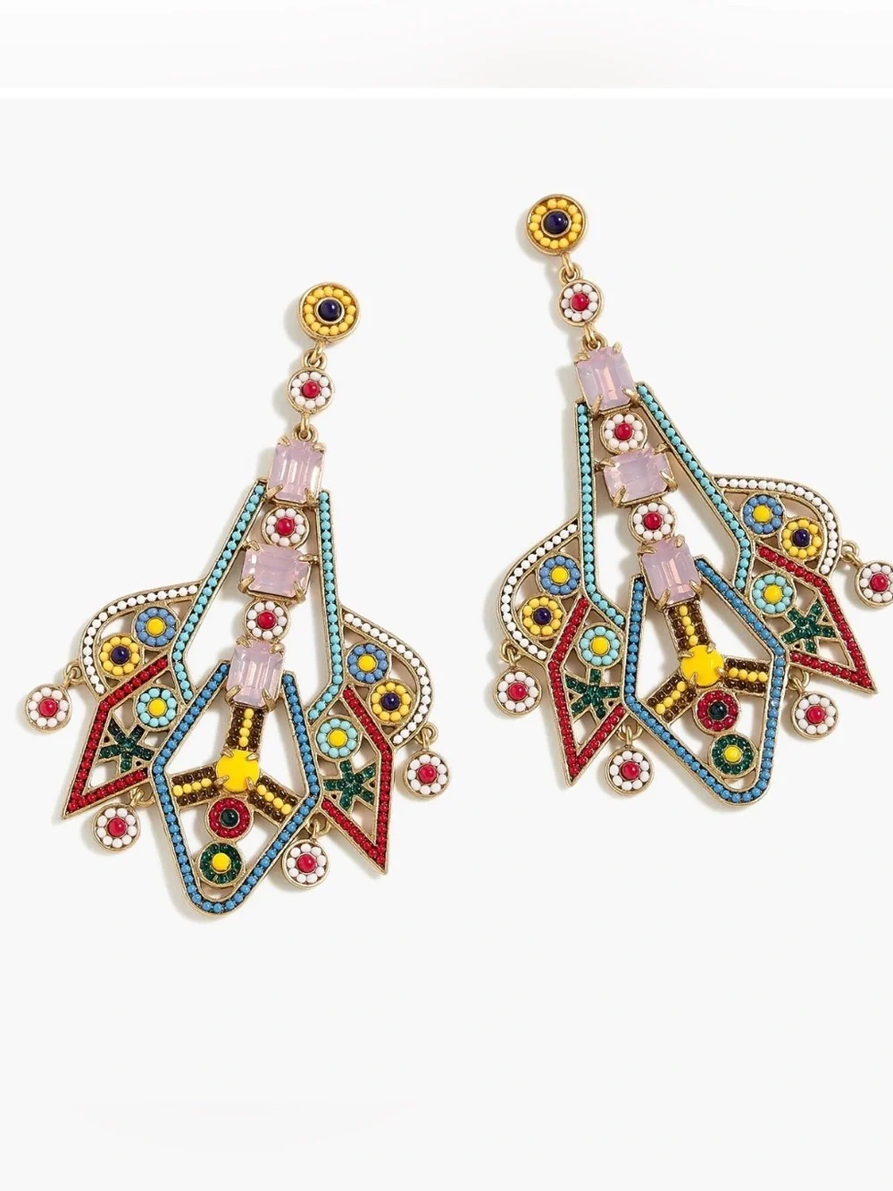 J.Crew Vibrant Geometric Earrings, featuring detailed colorful enamel earrings